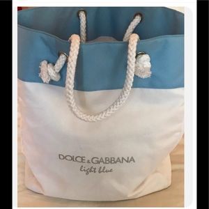 DOLCE & GABBANA Tote/beach/travel bag.White&blue.Silver logo lettering.Large